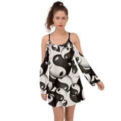 Hippyverse Alien Ying Yang Kimono Sleeves Boho Dress by Bayarea51