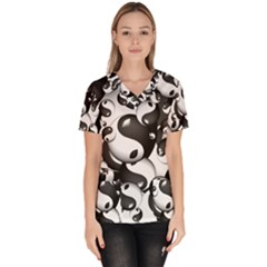 Hippieverse Alien Ying Yang  Women s V-neck Scrub Top by Bayarea51