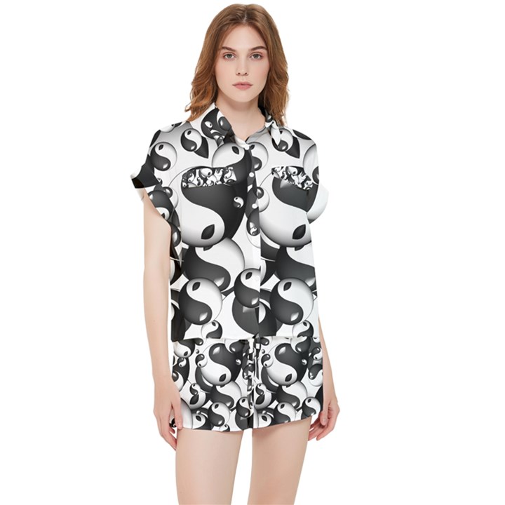 Hippieverse Alien Ying Yang Chiffon Lounge Set