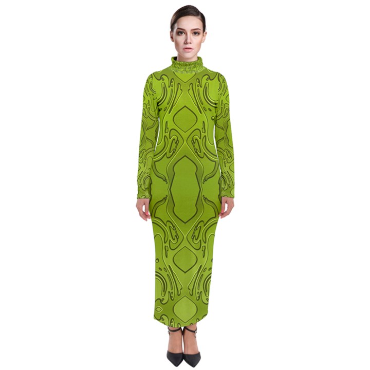 Baylien Plasma Green Turtleneck Maxi Dress