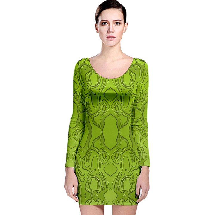 Baylien Plasma Green Long Sleeve Velvet Dress