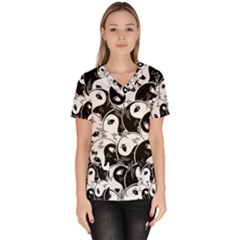 Hippyverse Alien Ying Yang Women s V-neck Scrub Top by Bayarea51