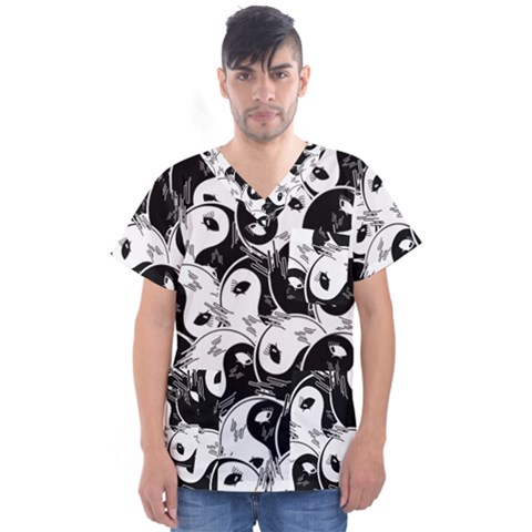 Hippyverse Alien Ying Yang Men s V-neck Scrub Top by Bayarea51