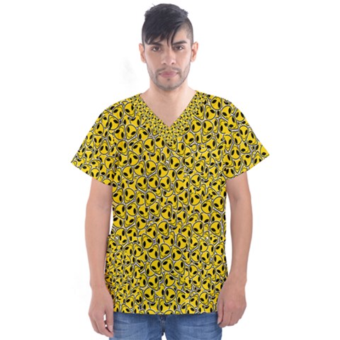 Hippyverse Alien Happyface Men s V-neck Scrub Top by Bayarea51