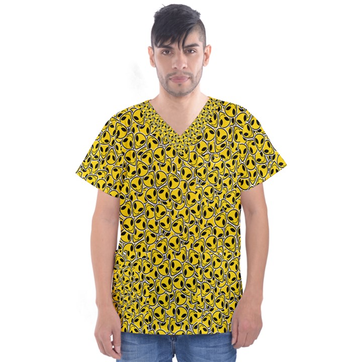 Hippyverse Alien Happyface Men s V-Neck Scrub Top