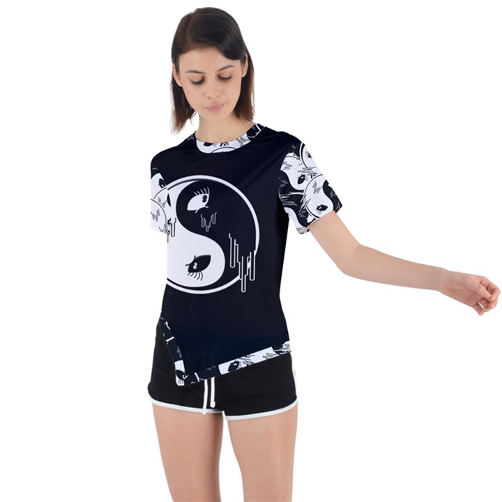 Hippyverse Alien Ying Yang Asymmetrical Short Sleeve Sports Tee