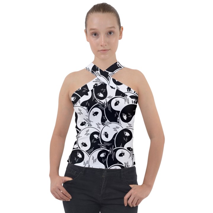 Hippyverse Alien Ying Yang Cross Neck Velour Top