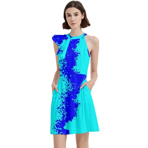 Cocktail Party Halter Sleeveless Dress With Pockets 