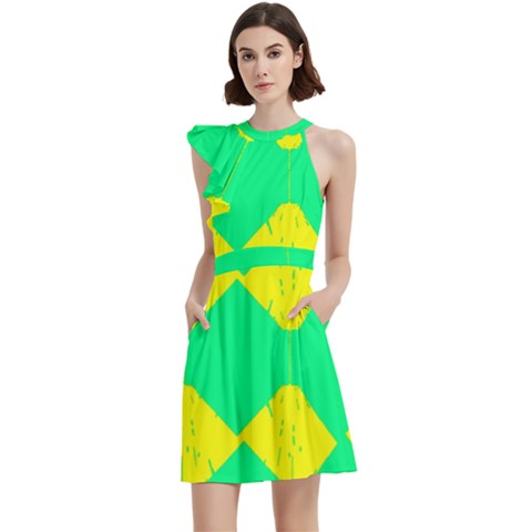 Cocktail Party Halter Sleeveless Dress With Pockets 