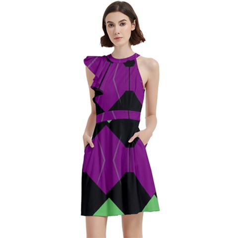 Cocktail Party Halter Sleeveless Dress With Pockets 