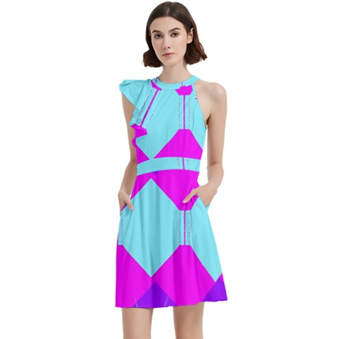 Cocktail Party Halter Sleeveless Dress With Pockets 