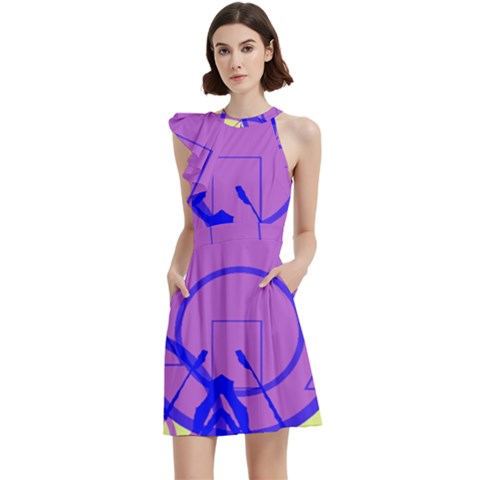 Cocktail Party Halter Sleeveless Dress With Pockets 