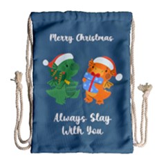 Personalized Any Text Xmas Dinosaur Drawstring Bag - Drawstring Bag (Large)