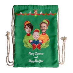 Personalized Photo Any Text Xmas Elf Family Drawstring Bag - Drawstring Bag (Large)