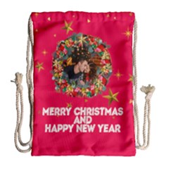 Personalized Photo Any Text Xmas Frame Drawstring Bag - Drawstring Bag (Large)