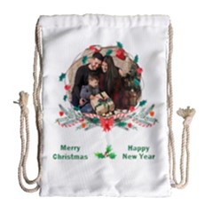 Personalized Photo Any Text Xmas Frame Drawstring Bag - Drawstring Bag (Large)