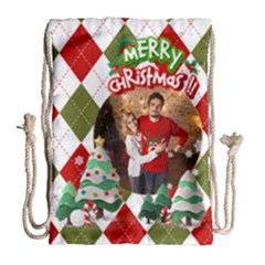 Personalized Photo Any Text Xmas Drawstring Bag - Drawstring Bag (Large)