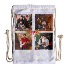 Personalized 4 Photo Any Text Xmas Drawstring Bag