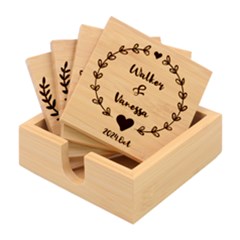 Personalized Wedding Frame Any Text Name Bamboo Coaster Set