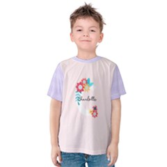 Personalized Name Any Text Flower Word Kids  Cotton T-shirt