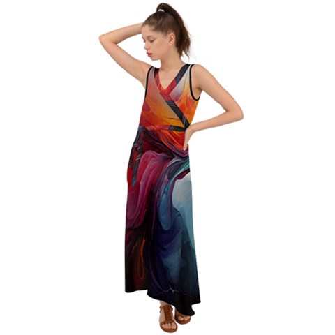 V-Neck Chiffon Maxi Dress 