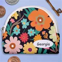 Personalized Floral Name Any Text - Horseshoe Style Canvas Pouch