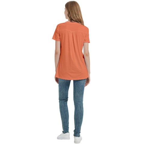 Women s Zip Front V-Neck Short Sleeve Casual Top Pocket Shirt 