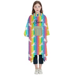 Personalized Name Rainbow Unicorn  - Kids  Hooded Rain Ponchos