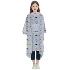 Personalized Name Little Cat Pattern - Kids  Hooded Rain Ponchos