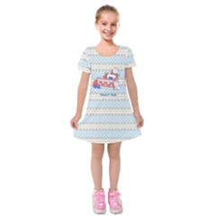 Personalized Any Text Lace Pattern With Rabbit Cake - Kids  Short Sleeve Velvet Dress