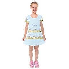 Personalized Any Text Sun Flower Cats - Kids  Short Sleeve Velvet Dress