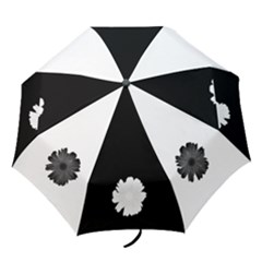 Umbrella - Black and White with Daisies - Folding Umbrella