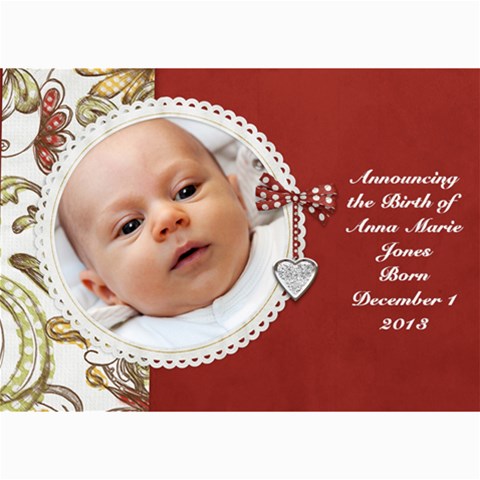 Red Birth Announcement By Marcee Duggar 7 x5  Photo Card - 1