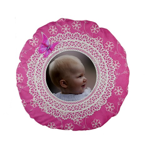 Girl Pink Lace 15  Premium Round Cushion By Deborah Front