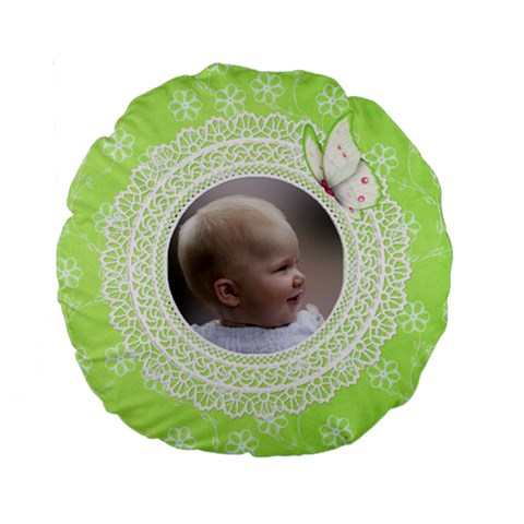 Girl Green Lace 15  Premium Round Cushion By Deborah Back