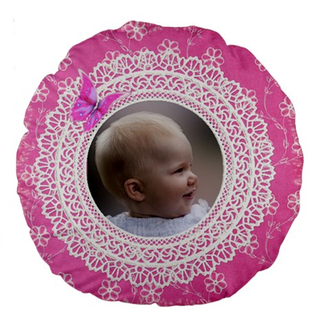 Girl Pink Lace 18  Premium Round Cushion By Deborah Front