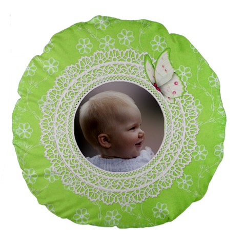 Girl Green Lace 18  Premium Round Cushion By Deborah Front