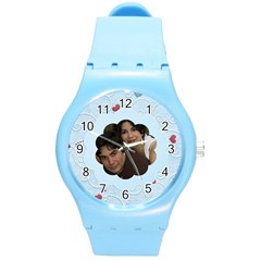 blue swirly hearts - Round Plastic Sport Watch (M)