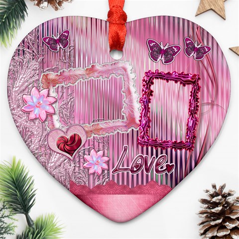 Pink Love Baby Floral Heart Christmas Ornament By Ellan Front