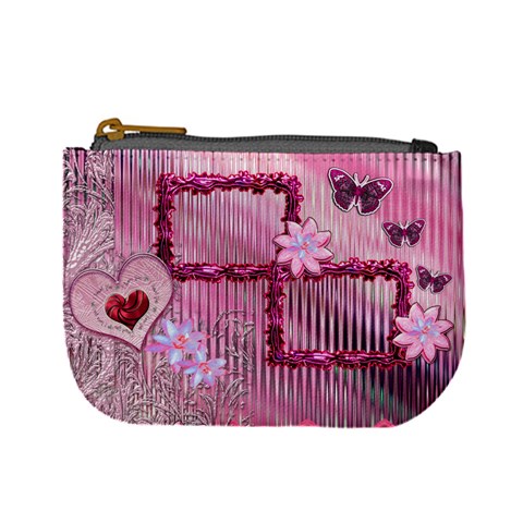 Pink Heart Floral Frame  Coin Purse By Ellan Front