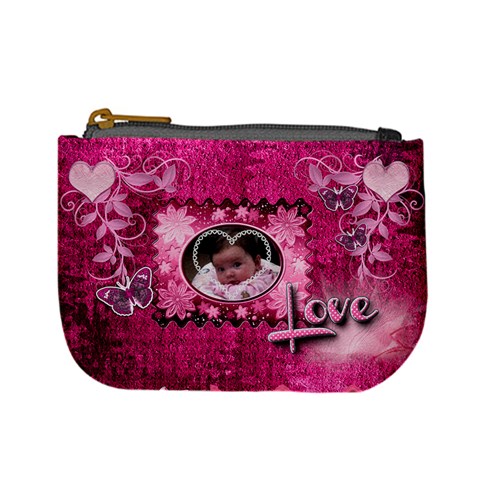 Hot Pink Heart Floral Coin Purse By Ellan Front