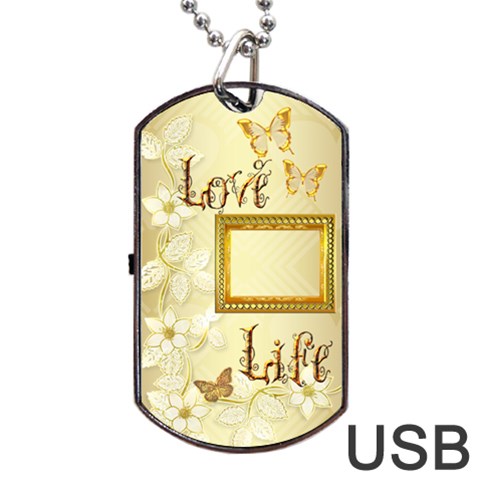 Love Life Gold Dog Tag Usb Flash 2 Sides By Ellan Front