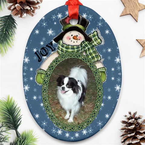 Snowman Oval Ornament, 2 Sides By Joy Johns Back