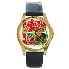 merry christmas - Round Gold Metal Watch