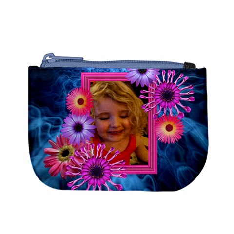 Pink Petals On Blue Smoke Girl Purse With Photo Frame By Charley Heselti Front