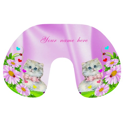 Pink Flowers And Kitten Travek Neck Pillow By Kim Blair Back