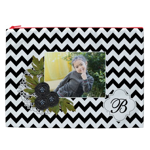 Cosmetic Bag (xxl): Black Chevron By Jennyl Front