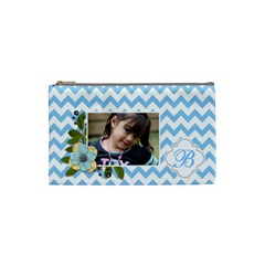 Cosmetic Bag (S): Blue Chevron (7 styles) - Cosmetic Bag (Small)