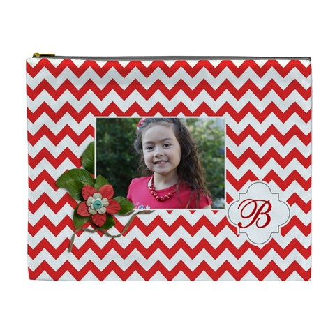 Cosmetic Bag (xl): Red Chevron By Jennyl Front