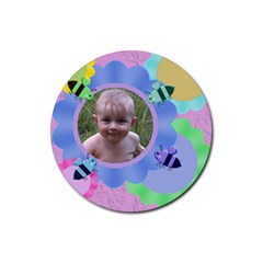 Bees And Flowers 4 Round Rubber Coaster